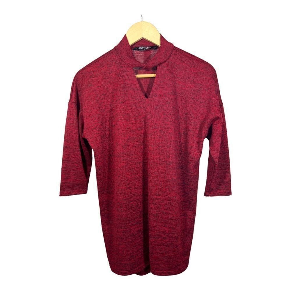 LISETTE L Women’s Twist Neck 3/4 Sleeve Knit Top Red/Black Size Extra Small